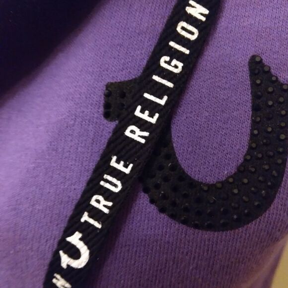 True Religion Women's Zip-Up Hoodie Sweatshirt XS NWT Short Sleeves  Purple - Picture 11 of 15
